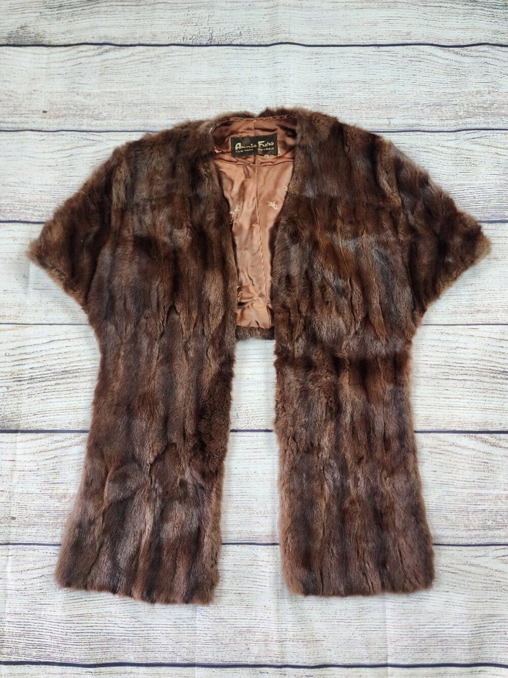 Vintage‎ Annis Furs Brown Mink Stole Satin Lining One Size Small Bald Spot